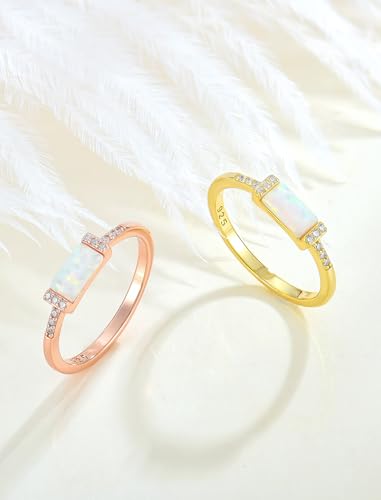 STARCHENIE Opal Ring for Women 925 Sterling Silver Baguette Stackable Rings Size 5-104