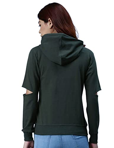 Image of JUNEBERRY Cotton Blend Fleece Regular Fit Elbow Cut Full Sleeve Stylish Hooded Neck Sweatshirt for Women & Girls (JB W208 Olive)