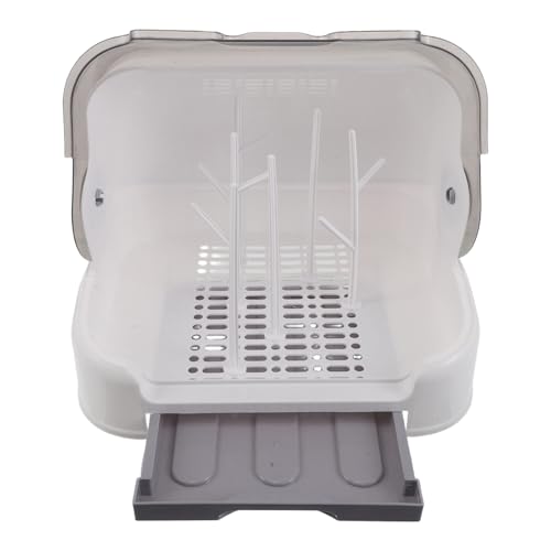 Hohopeti Organisateur de Rangement pour Biberons avec Couvercle Anti-poussière, Grand Format Blanc-Gris, Plastique Solide, Égouttoir à Bouteilles d'eau avec...