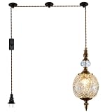 Piepooye Vintage Plug in Gold Glass Pendant Light for Kitchen Island
