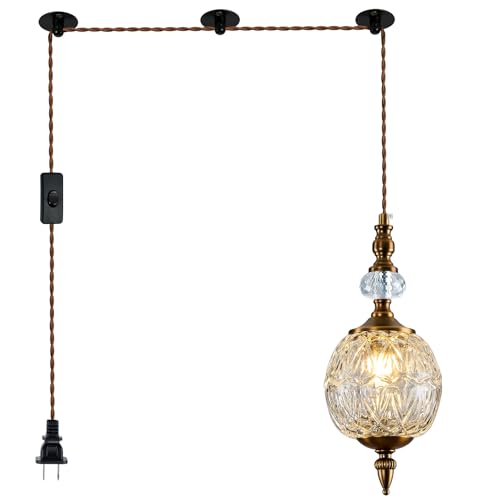 Piepooye Vintage Plug in Gold Glass Pendant Light for Kitchen Island