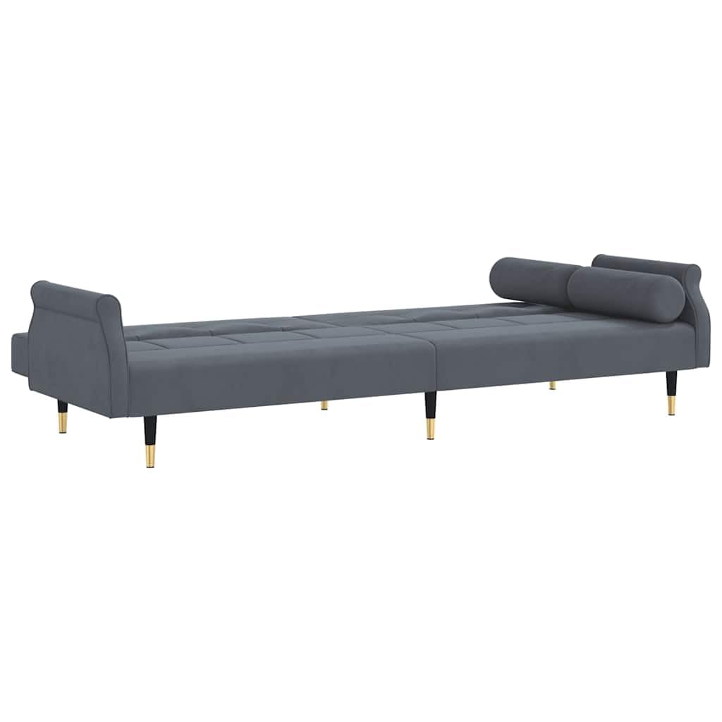 Schlafsofa Dunkelgrau Samt mit Verstellbarer Rückenlehne, Bettsofa mit Kissen, Stabiler Sperrholzrahmen und Metallfüße, Bequeme Sitz- und Liegefläche für Gäste