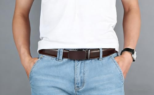 Image of Lingli Men's Belt,Ratchet Dress Belt with Automatic Buckle Brown /Black-Trim to Fit-35mm wide
