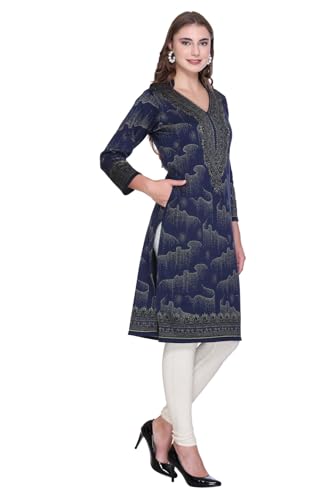 Image of REBECCA Women's Winter Woolen Kurti Jacquard Straight Fit Ethnic Wear with 2 Side Pockets