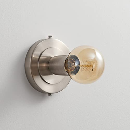Image of BRIGHTTIA Luna Uno 1-Light Wall Sconce - Mid Century Industrial Modern Flush Mount Fixture For Wall & Ceiling - Minimalist Lamp For Bathroom And Small Spaces - Brushed Nickel (BC0026-1N)
