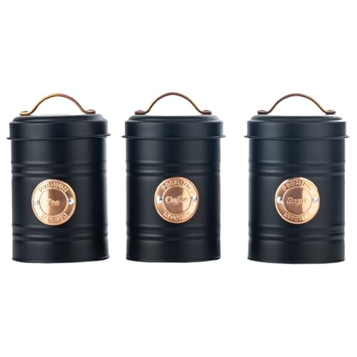 LENAK Tea Coffee Sugar Storage Canister Set - Labeled Containers for Tea Coffee Sugar Tins Jar Sets for Kitchen Accessories & Essentials (Black/Copper, 3 Pieces) - Image 5