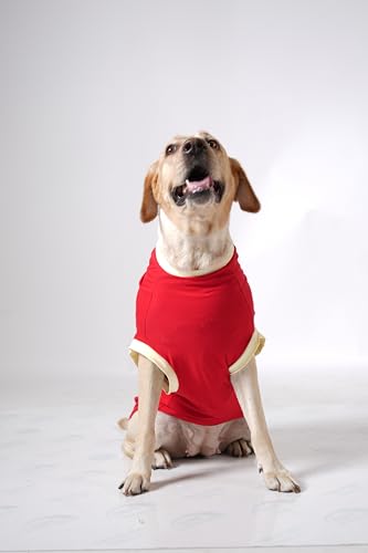 Image of Thunder Tails Premium Cotton Dog T-Shirt | Adjustable Neck | for Large Dogs| Red | 4XL | for Labrador
