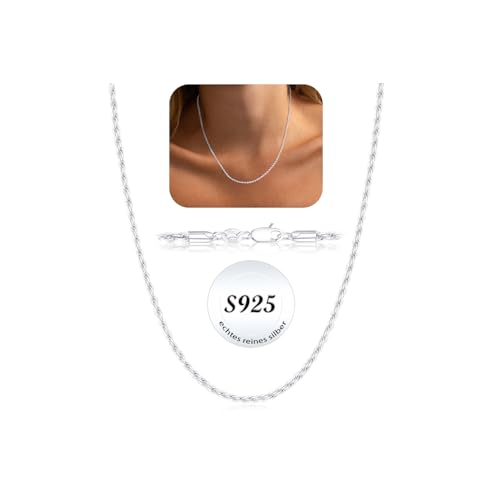 ZOERAY Cadena Plata Mujer Collar Plata de Ley 925 Sin Colgante 1,5/2/3mm Ancho Gargantilla Plata Largos Collares de Cuerda Joyería Regalos Originales Navidad Cumpleaños para Mujer 40/45/50/55CM