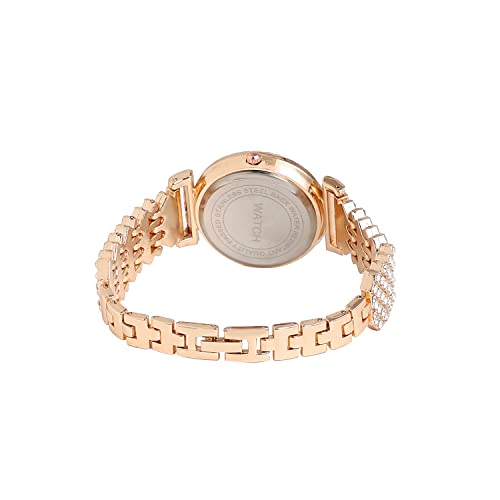 Image of Haute Sauce Women's Embellished Analog Dial with Stainless Steel Strap | Battery Power | Foldover Closure | Quartz Movement | Fashion Wrist Belt Watch for Female and Girls