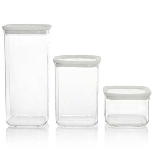 Marthe Stewart 3-Piece Square Plastic Stackable Container Set in Ivory, Clear