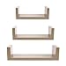 Kelzia - Scaffale da parete a forma di U, set di 3 scaffali sospesi per libri e oggetti di decorazione, 3 mensole ausiliari (legno)
