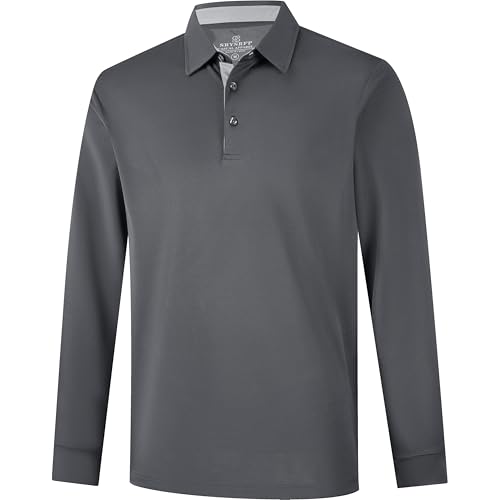Image of Mens Golf Shirt Long Sleeve Moisture Wicking Dry Fit Performance Solid Pique Collared Golf Polo Shirts for Men