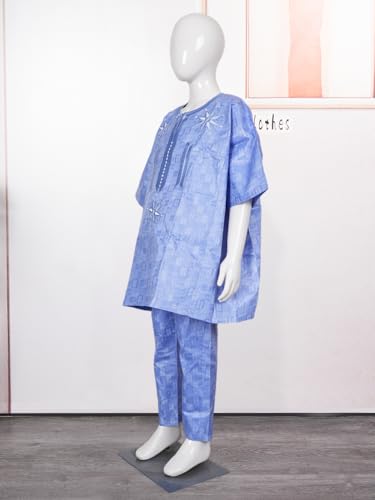 Image of HD African Kids Bazin Attire Traditional Embroidery Ethnic Wear for Boys