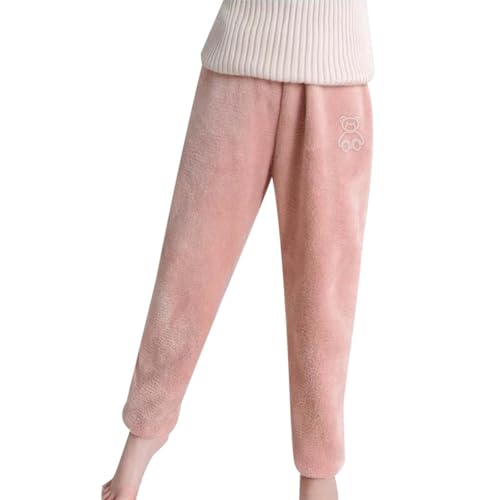 Pantalon de survêtement en flanelle pour garçons et filles en hiver, chaud, doux et moelleux, vêtements d'intérieur avec pantalon de jogging en polaire, Rose, 10-12 ans
