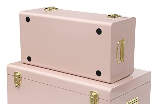 Image of Vixdonos Metal Trunks College Dorm Steel Chests Decorative Storage Box Set of 2 Bedroom Organizer for Home Decor,23.7X14.2X9.5 Inches(Pink)