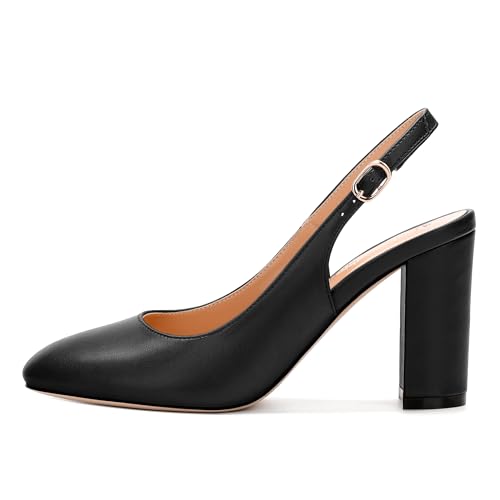 Women's Pumps, Block Heel Round Toe Dress Pumps Shoes for Women, Classic Round Toe High Chunky Heel Pumps2