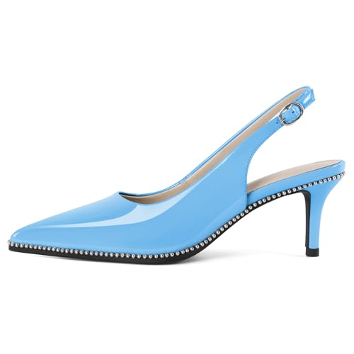 Image of YODEKS Slingback Heels for Women Pointy Toe Beaded Heels Close Toe Kitten Heel Pumps 2.5 Inch Stiletto Pumps Wedding Party Dressy Shoes