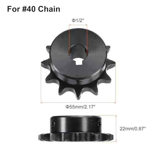 Image of uxcell #40 Chain Roller Sprocket B Type, 1 /2 inch Bore 12 Tooth Single Strand Chain Sprocket, Carbon Steel, Keyway with Set Screws