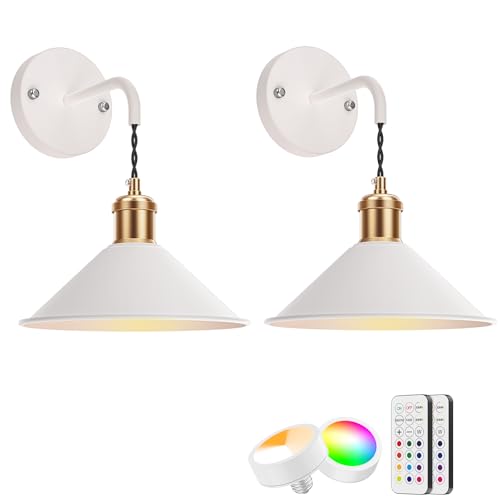 Image of Wireless Wall Lights with 13 RGB Colors, Dimmable Battery Powered Wall Lamps, Remote Control, Memory Function, Timer for Bedroom, Living Room, 2Pack, White, WS-01
