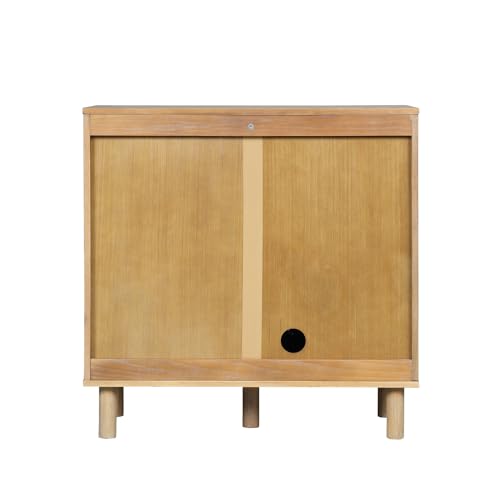 Image of Nathan James Beacon Accent Natural Sideboard Storage Cabinet in Light Wood with Adjustable Interior Shelf and Seagrass Doors, for Hallway, Entryway or Dining Room, Light Brown