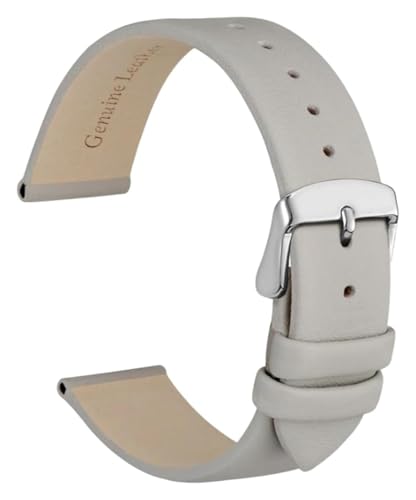 Bracelet montre 20 mm en cuir ultra mince gris et argent élégant