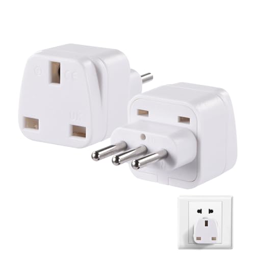 ORUZA UK to Italy Plug Adapter 2 Pack Travel Plug Adapter UK to Italian Converter for Italy Chile Vatican City Uruguay Syria San Marino and More Type L Plug (White)