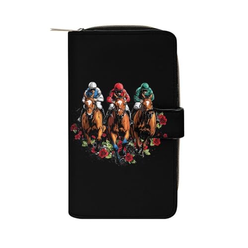 Portefeuille en cuir motif course de chevaux chic avec fente ID