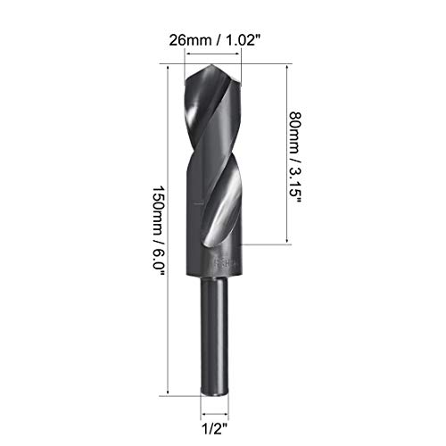 Uxcell 26Mm Reduced Shank Drill Bit Hss 6542 Black Oxide With 1/2 Inch Straight Shank #TOP1