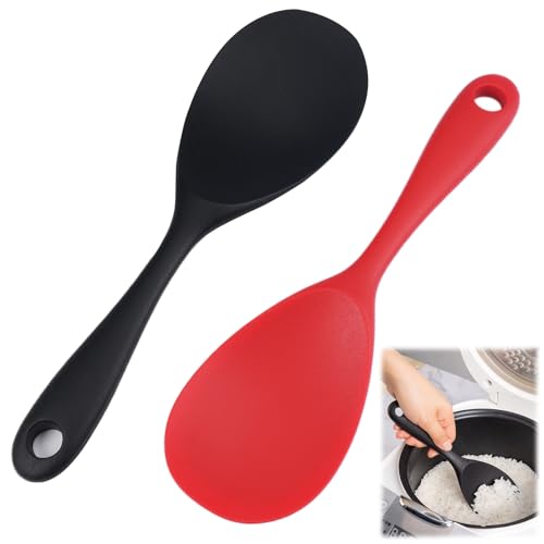 2 Stück Reislöffel Antihaft Silikon, 22.5x6.8cm Reiskocher Kochlöffel, Hitzebeständig Rice Löffel, Reislöffel Silikon Bpa Frei, Kartoffelpüree...