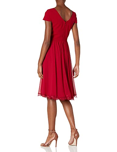 Dress the Population Women's Corey Plunging Mix Media Cap Sleeve A-line Midi Dress - Image 3