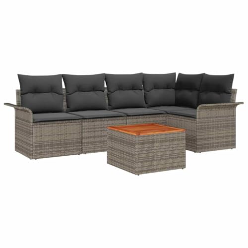 vidaXL Gartensofa-Set mit Speicher 6 pcs Grau Poly-Rattan, Garten und Terrasse, stylische Aufbewahrungslösungen, robuste UV-beständige Materialien, Rattansofa für draußen