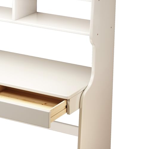 Image of Kids Desk Kids Table with Drawers and Bookshelf Wooden Kids Media Desk Student Learning Computer Workstation and Writing Desk (White)
