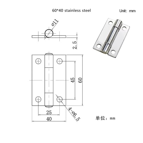 Charnière industrielle inox 304 pour montage sur profilé étroit