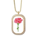 カーネーションの花の植物の葉 ゴールドネックレスダイヤモンドクリスタルペンダント