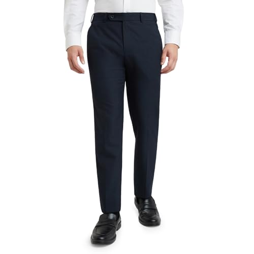 Image of Raymond Men's Mid Rise Polyester Blend Checks Pattern Slim Fit Flat Front Formal Trouser