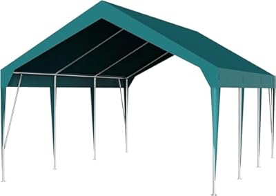 12x20 Heavy Duty Carport Canopy - Galvanized Steel Frame Portable Garage Shelter with 8 Legs & 4 Wind Ropes, All-Weather UV-Resistant Tarp Cover for Truck, Boat, RV, Vehicle Protection (No Sidewalls)