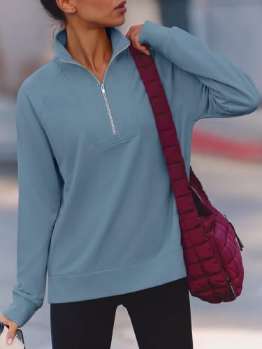 ANRABESS Womens Half Zip Sweatshirts Loose Fleece Pullover Gray Blue - image 2