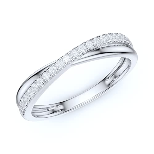 14k White Gold Fancy Criss Cross Simulated Diamond or Genuine Moissanite Pave Ring Wedding Band Half Eternity