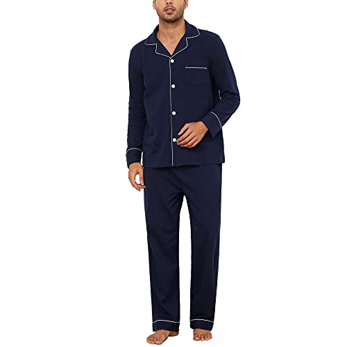 U2SKIIN Mens Pyjamas Set, 100% Cotton Soft Pjs Classic Loungewear Sleepwear Nightwear Pj's (Navy, XL)