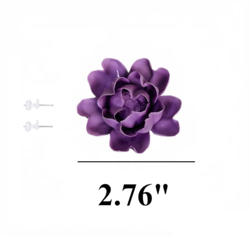 Image of Purple,Luoyang Peony, 2.76 inch,Ceramic Flower Wall Art Decor, Artificial Flower Wall Sculpture,Handmade Ceramic Flowers for Home,Hallway,Living Room, Kitchen,Bathroom