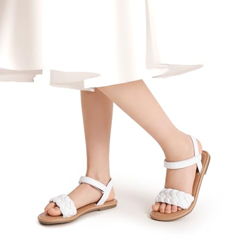 Image of DREAM PAIRS Girls Sandals Classic Open Toe Braided Flat Sandals Summer Dress Shoes