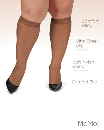 Image of MeMoi 2 Pack Plus Size Knee Highs for Women, Breathable Ultra Sheer Knee High Socks - Sizes 1X-4X