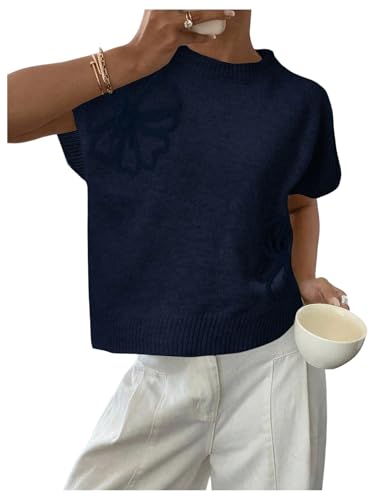 Image of SOLY HUX Women's Short Sleeve Sweater 3D Floral Sweaters Pullover Tank Tops Knit Vest Trendy Fashion Clothing