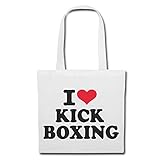 Reifen-Markt Tasche Umhängetasche I LOVE KICK BOXING - KICKBOXEN - MMA - KAMPFSPORT - KAMPFSPORTUNTERRICHT Einkaufstasche Schulbeutel Turnbeutel in Weiß