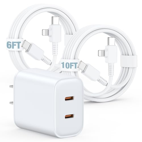 BETHEONE 40W for iPhone 17/16/15/14/13/12/11 Charger Fast Charging, 2in1 Dual Ports Plug with 6/10FT Long Type C& Lightning Cable Cord for iPhone 16e,16/15 Plus,17 Air, 17/16/15 Pro, Pro Max, iPad