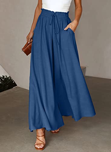 Image of Dokotoo Pants for Women Casual Elastic Waist Wide Leg Pants with Pockets