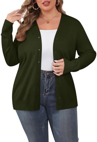 TIANZHU Plus Size Cardigan for Women Button Open Front Long Sleeve V Neck Comfy Lightweight Sweaters XL-4XL