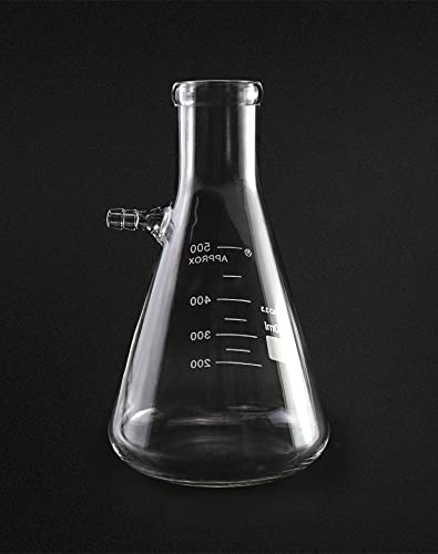 Qwork Filtering Flask With Upper Tubulation, 500Ml Heavy Duty Borosilicate Glass Conical Shape Filtering Flask Narrow Mouth And Top Finish With Integral Side Arm, Single #TOP1