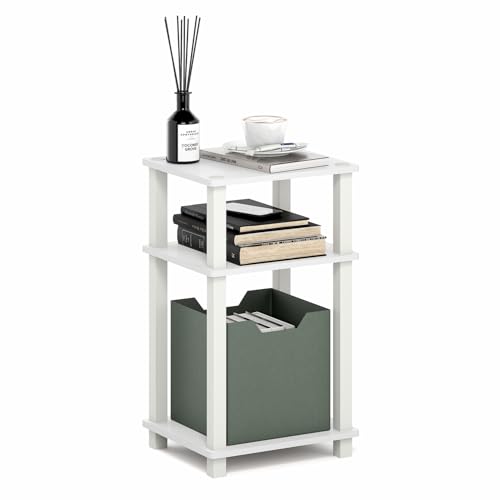 Image of Furinno JUST Side Table, 3-Tier Open Shelf End Table, Toolless Assembly Night Stand, Bedside Table with Square Tube, for Living Room, Bedroom, White