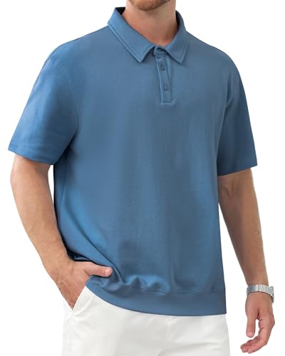 Men's Polo Shirts Short Sleeve Casual Banded Bottom Stretch Button Down Classic Golf Shirts Collared T-Shirt2